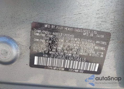 2010 Subaru Forester 2.5X из США, поврежденный, VIN JF2SH6AC1AH704418